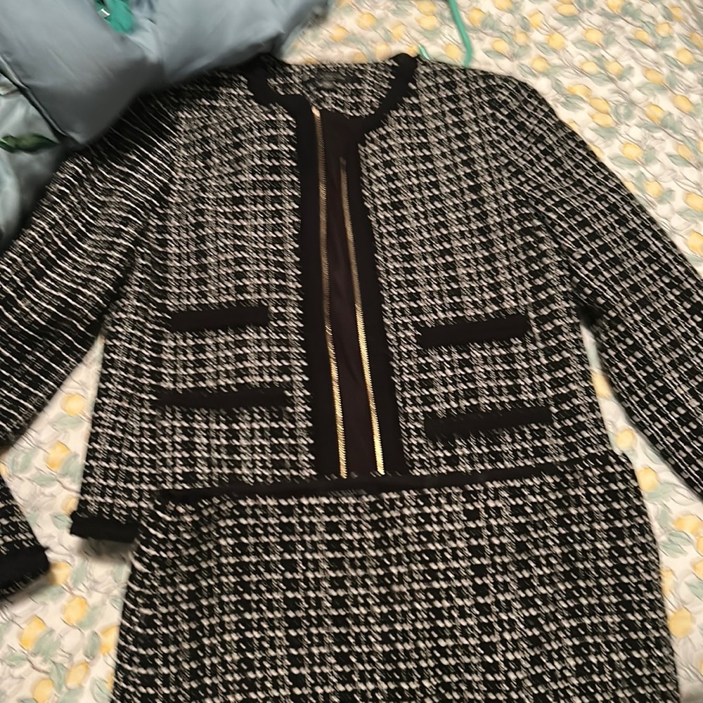 Ann Taylor Black and White Tweed Jacket and Skirt Set